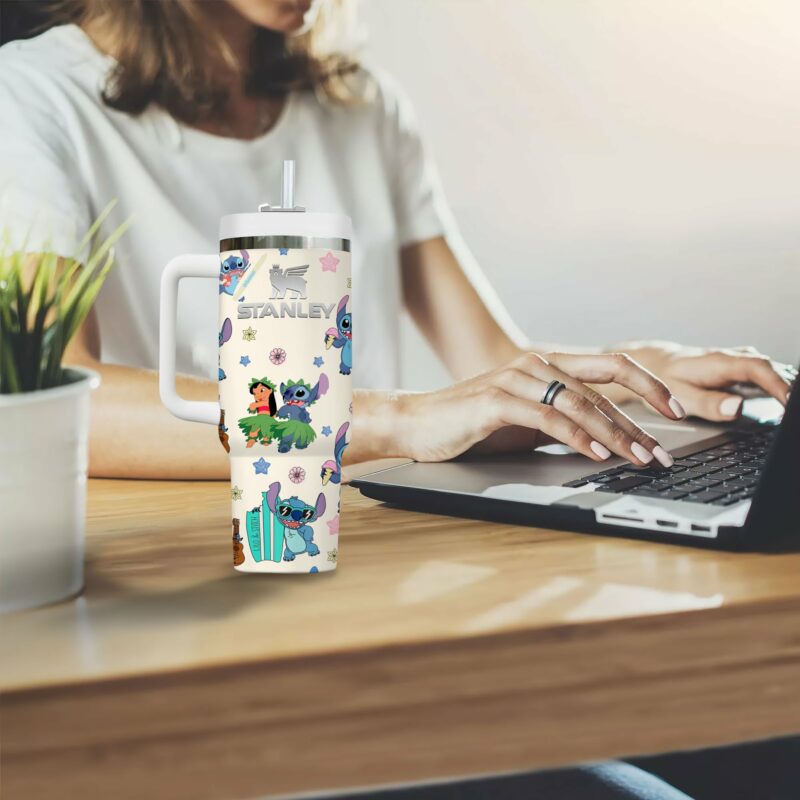 Lilo And Stitch Cartoon Custom Stanley Quencher 40oz Stainless Steel Tumbler With Handle - Threewoofs - Image 2