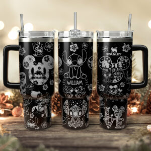 Lilo And Stitch Cartoon Custom Stanley Quencher 40oz Stainless Steel Tumbler With Handle - Threewoofs