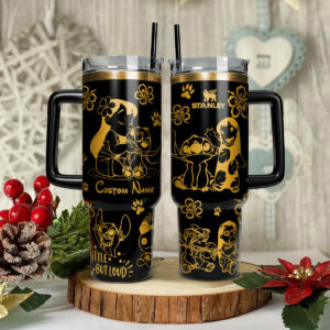 Lilo And Stitch Cartoon Custom Stanley Quencher 40oz Stainless Steel Tumbler With Handle - Threewoofs