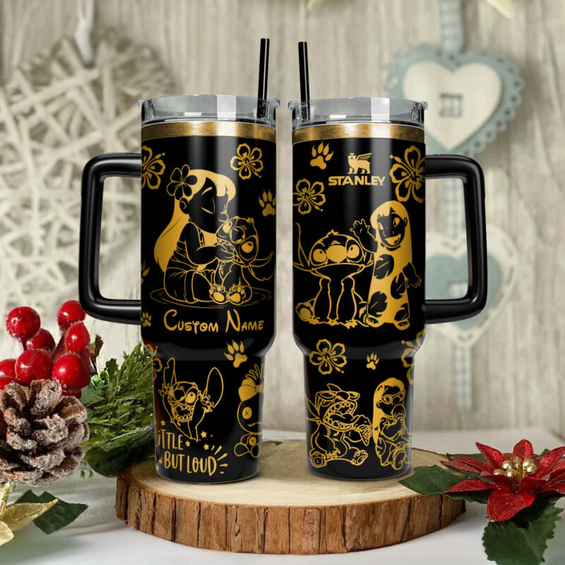 Lilo And Stitch Cartoon Custom Stanley Quencher 40oz Stainless Steel Tumbler With Handle - Threewoofs