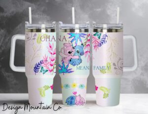 Cute Floral Ohana Tumbler with Handle - Insulated Travel Mug for Family
