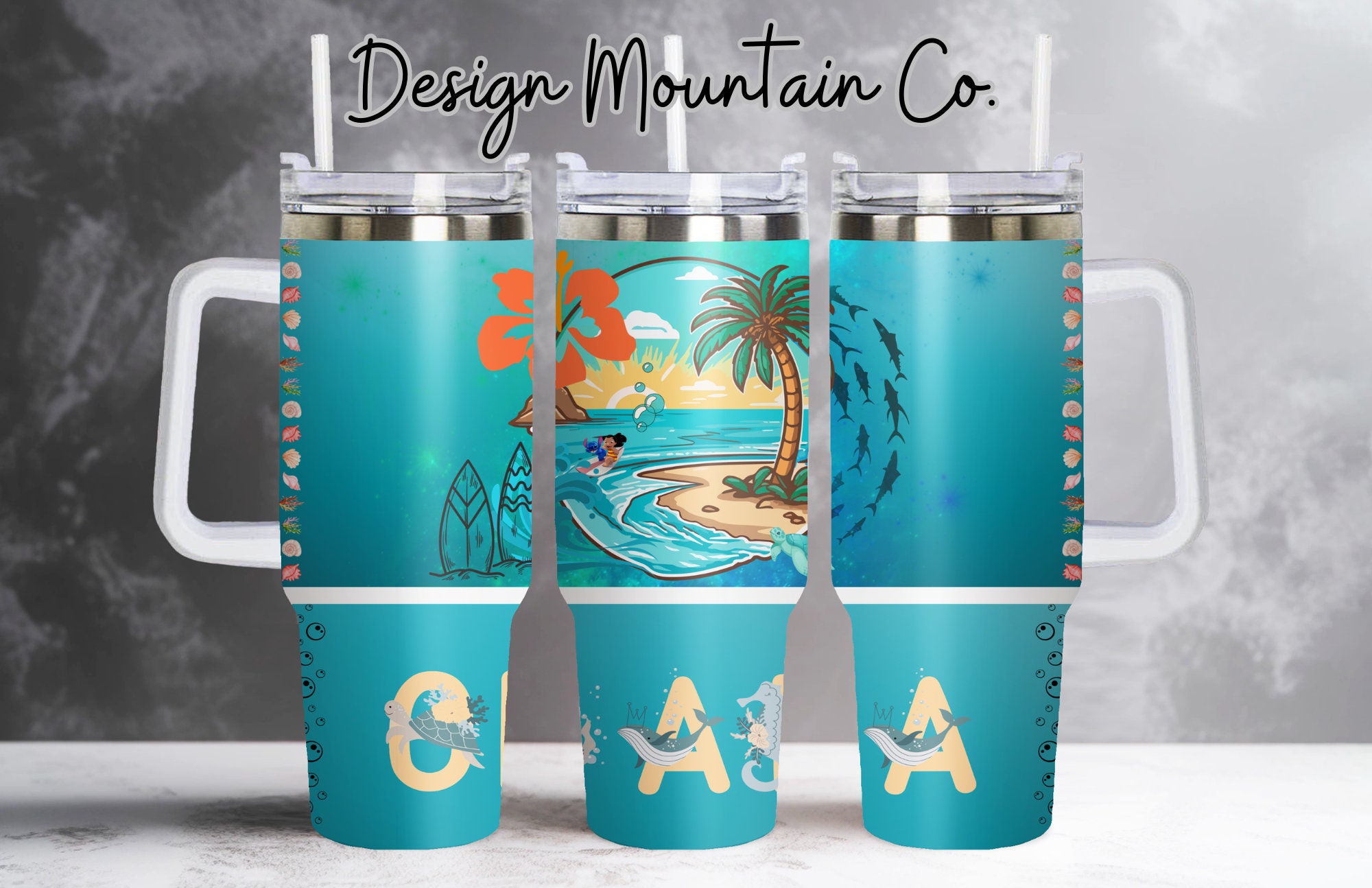 Tropical Beach Scene Insulated Tumbler with Handle & Straw - 40oz