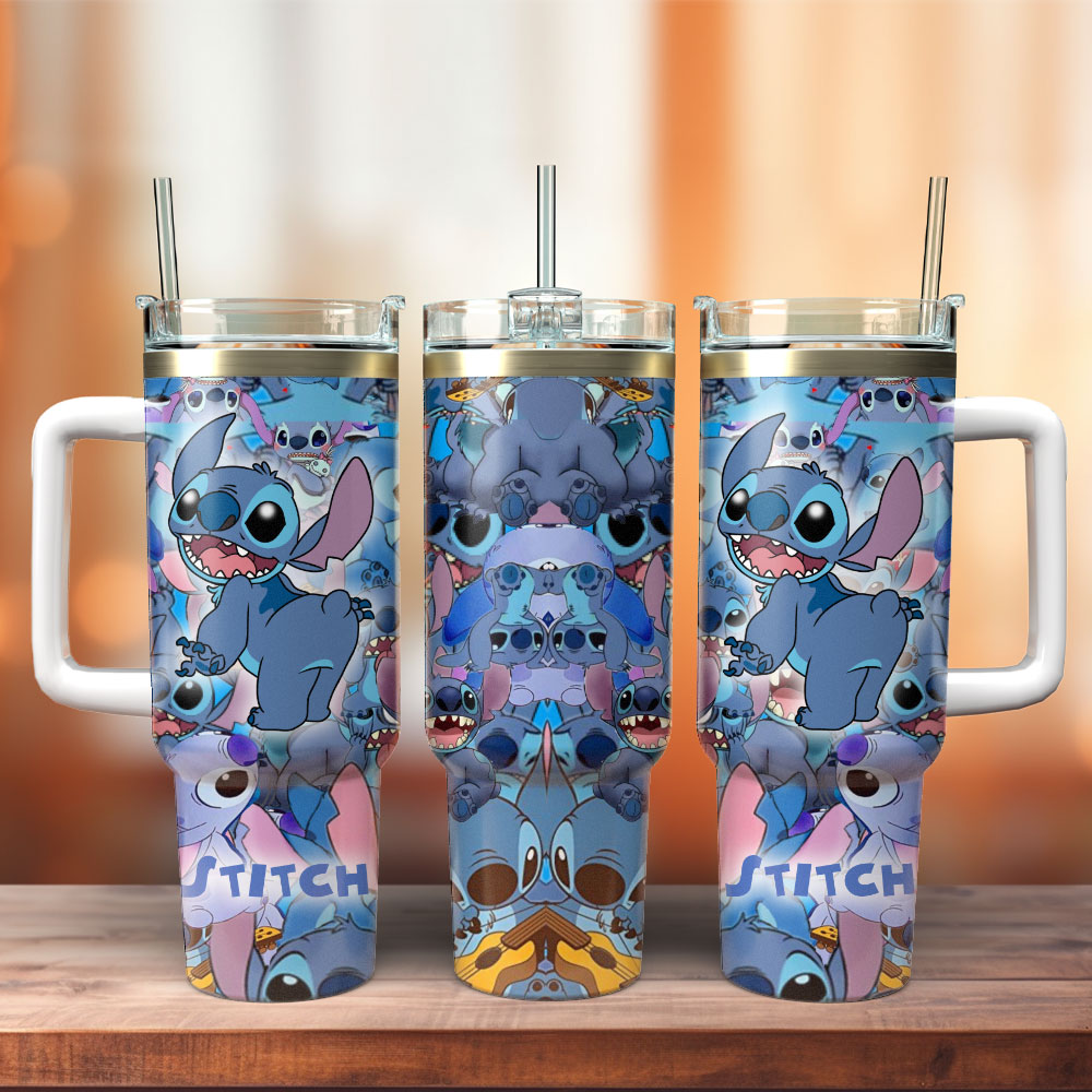 Cute Cartoon Character Stainless Steel Travel Mug with Handle & Straw