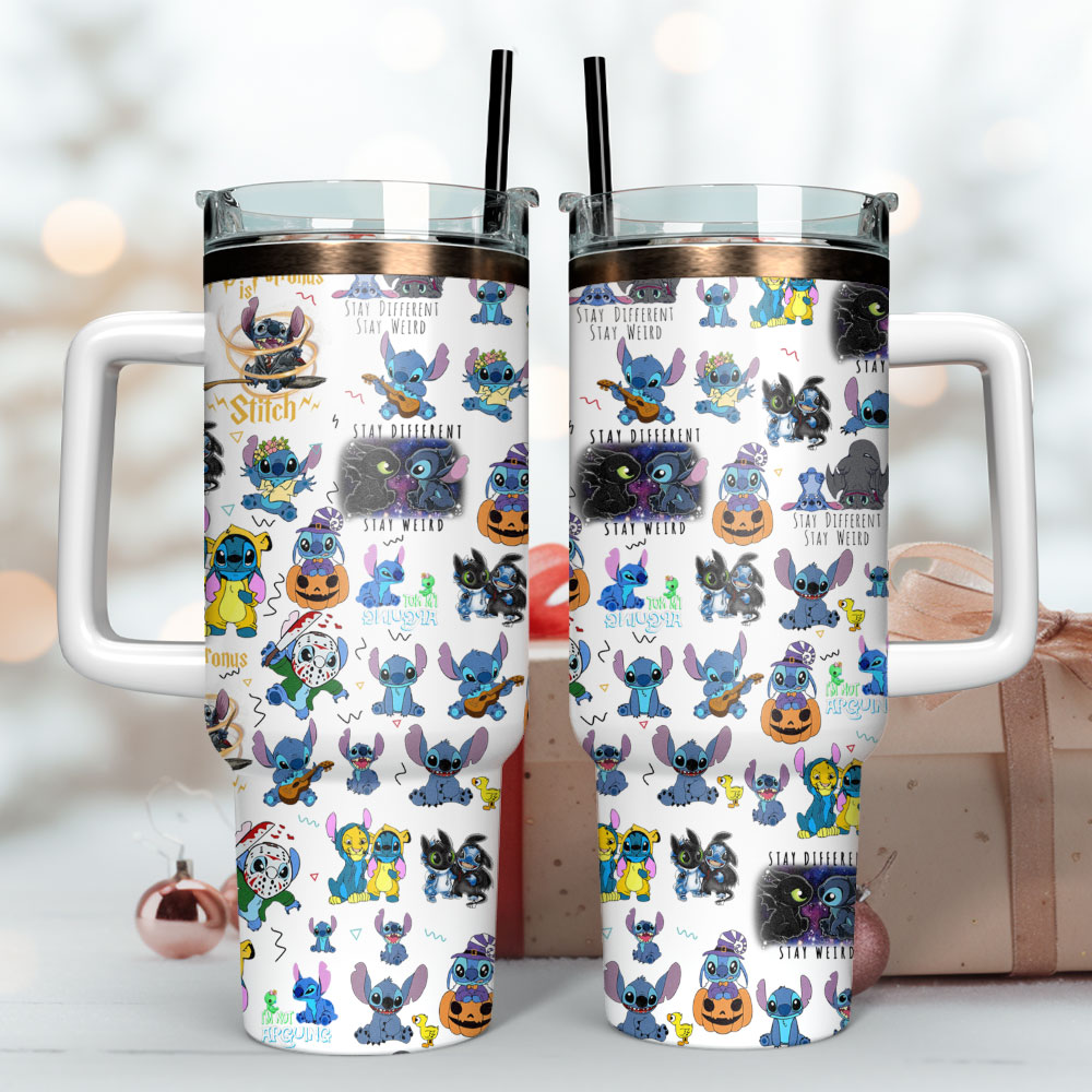 Colorful Character-Print Insulated Tumbler with Handle & Straw - 40oz - Image 2