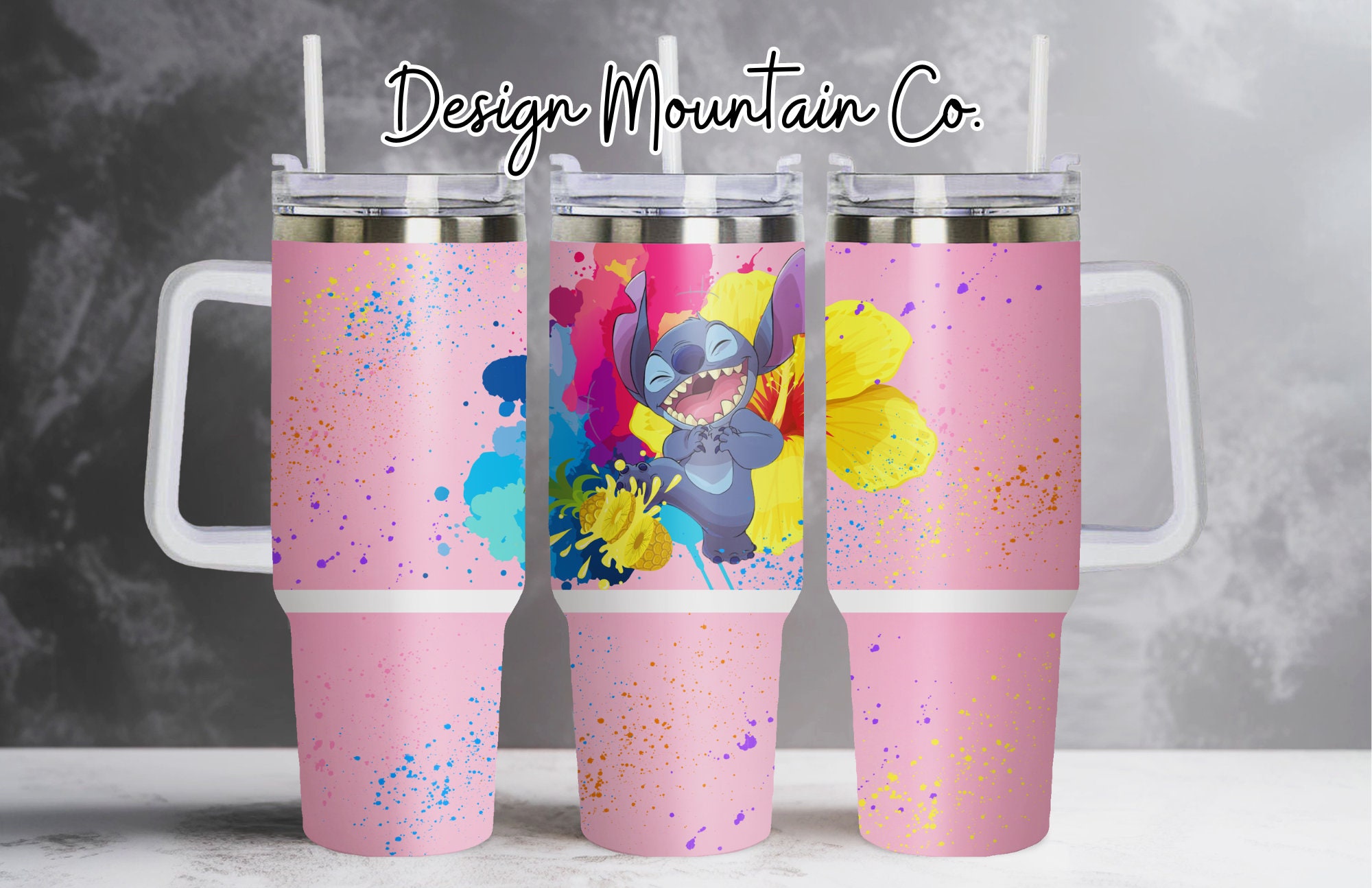 Colorful Splash Tumbler with Handle - Cute Character Design, 40oz