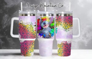 Colorful Leopard Print Tumbler with Cute Cartoon Design - 40oz