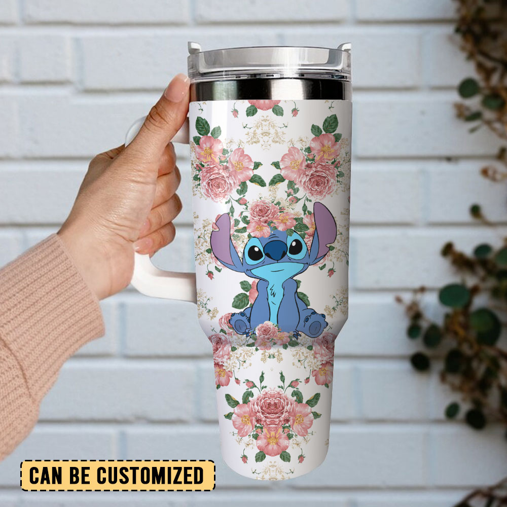 Floral Character Tumbler with Handle - Insulated Stainless Steel Mug for Hot & Cold Drinks - Image 2
