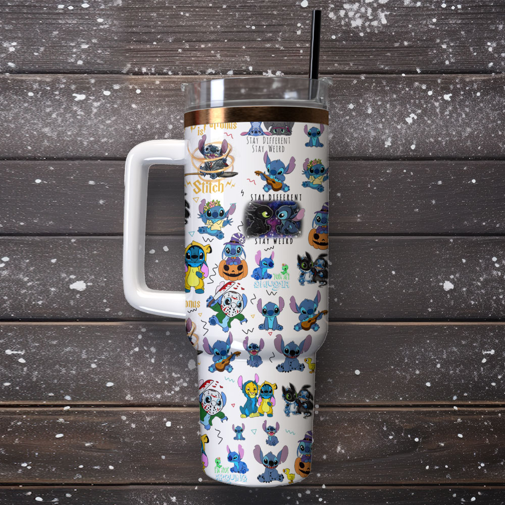 Colorful Character-Print Insulated Tumbler with Handle & Straw - 40oz - Image 4