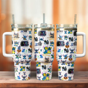 Colorful Character-Print Insulated Tumbler with Handle & Straw - 40oz