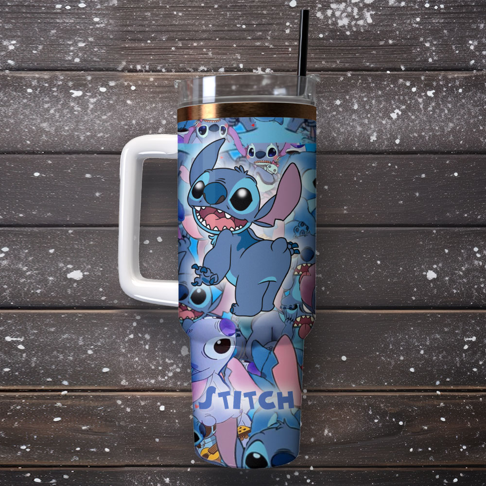 Cute Cartoon Character Stainless Steel Travel Mug with Handle & Straw - Image 4