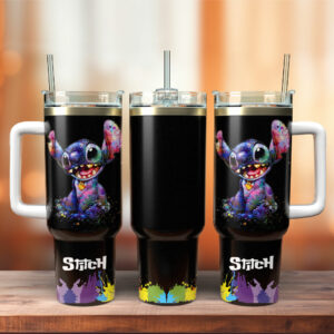 Vibrant Stitch Tumbler with Handle & Straw - 40oz Insulated Travel Mug