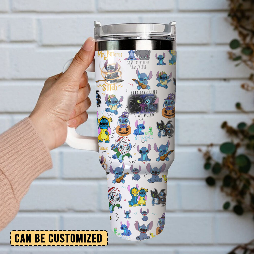Colorful Character-Print Insulated Tumbler with Handle & Straw - 40oz - Image 3