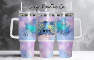 Galaxy Design Tumbler with Handle – Cosmic Art & Straw Included