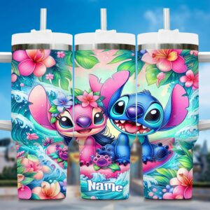 Colorful Tropical Character Tumbler with Straw - Personalized Name Option