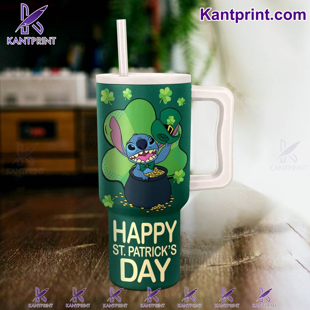 St. Patrick's Day Tumbler - Fun Green Design with Handle & Straw - Image 3