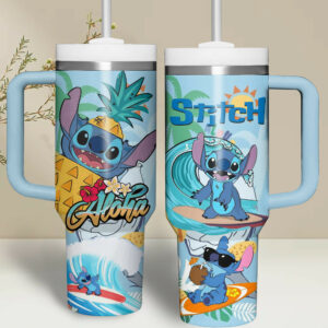 Stitch Aloha Surfing Tumbler - Double Wall Insulated Travel Mug