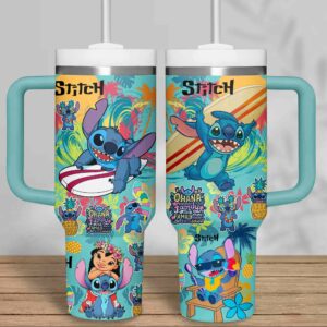 Vibrant Stitch Tumbler - Double Wall Insulated, Surfing Fun Design