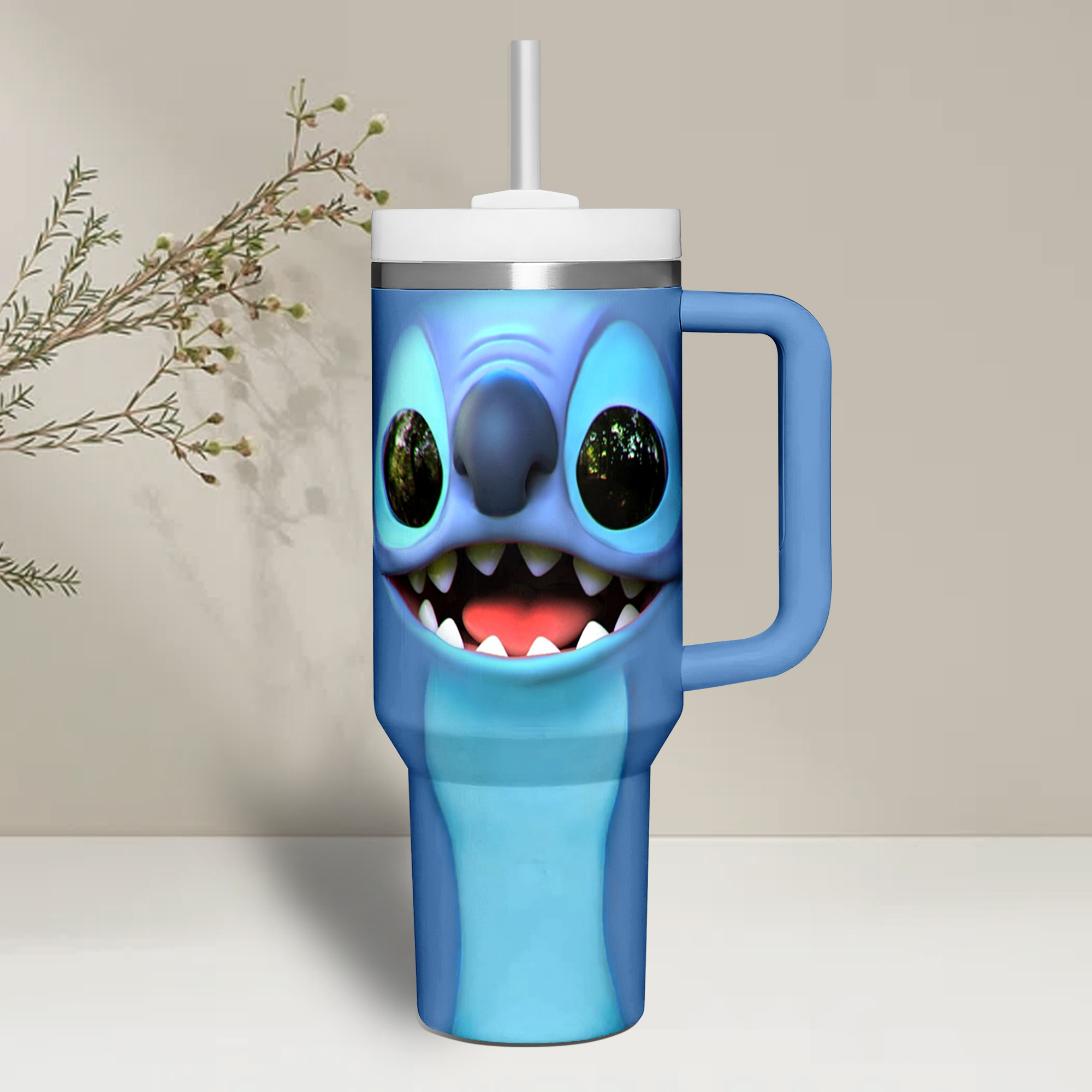 Cute Character Insulated Tumbler with Handle & Straw - Keeps Drinks Hot or Cold - Image 2