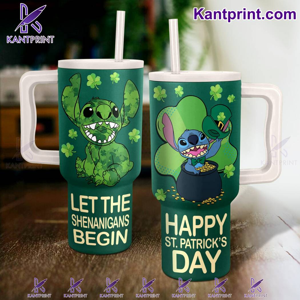 St. Patrick's Day Tumbler - Fun Green Design with Handle & Straw
