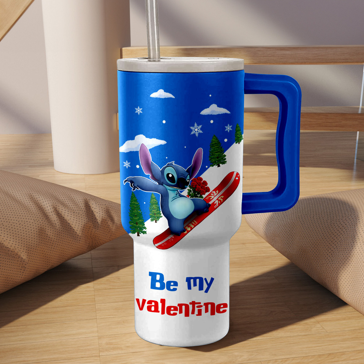 Cute Snowboarding Alien Travel Mug - Perfect Valentine's Gift - Image 2