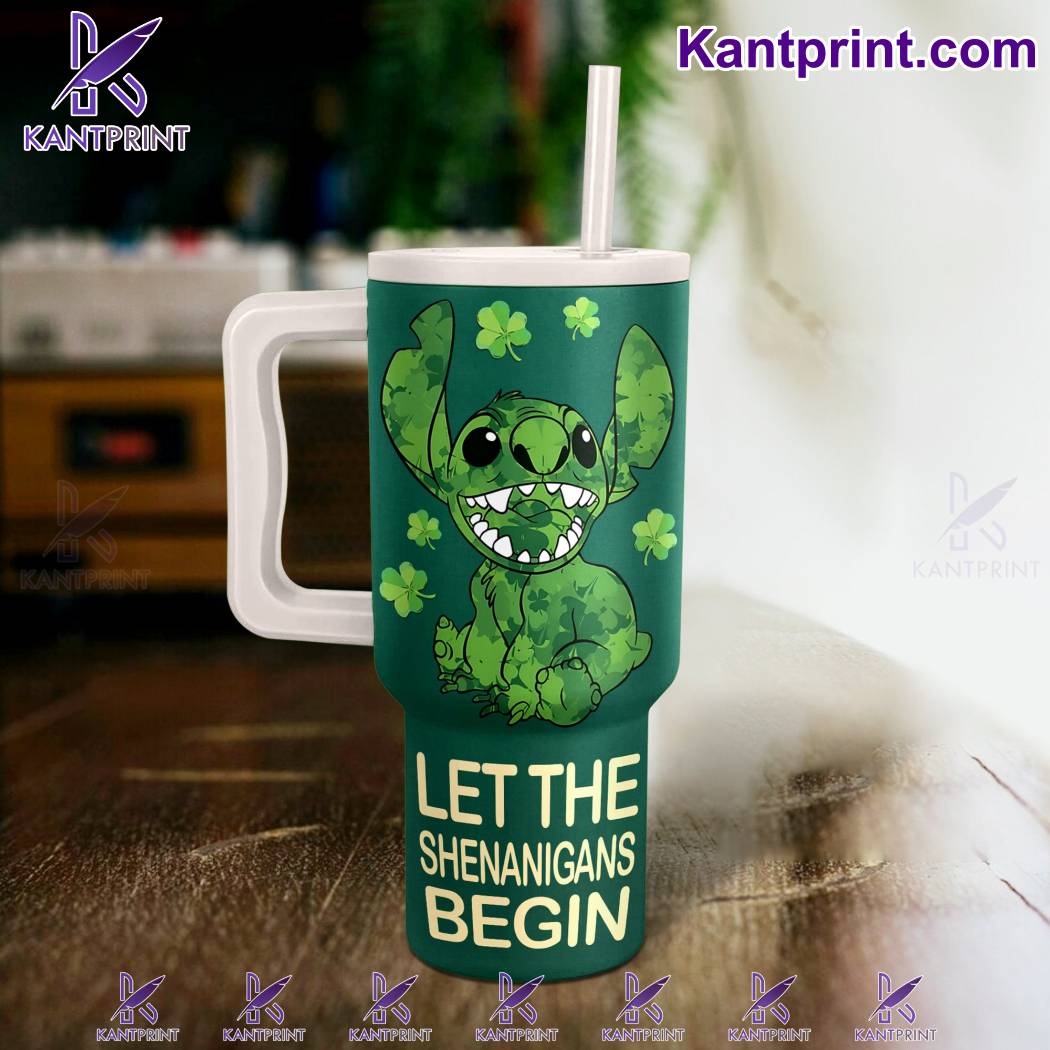 St. Patrick's Day Tumbler - Fun Green Design with Handle & Straw - Image 2