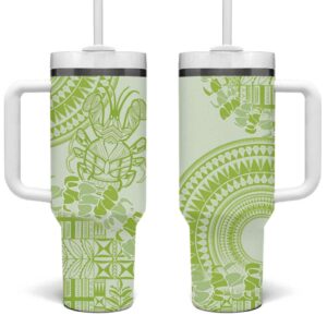 Lime Green Niue Language Week The Rock Coconut Crab Siapo Custom Stanley Quencher 40oz Stainless Steel Tumbler With Handle - Threewoofs