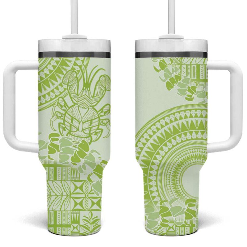 Lime Green Niue Language Week The Rock Coconut Crab Siapo Custom Stanley Quencher 40oz Stainless Steel Tumbler With Handle - Threewoofs