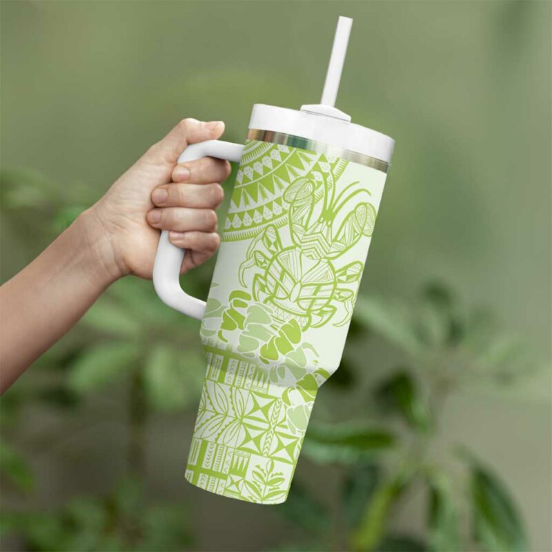 Lime Green Niue Language Week The Rock Coconut Crab Siapo Custom Stanley Quencher 40oz Stainless Steel Tumbler With Handle - Threewoofs - Image 3