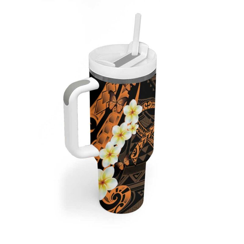 Liver Cancer Awareness Month Awareness Is Key Orange Polynesian Ribbon Custom Stanley Quencher 40oz Stainless Steel Tumbler With Handle - Threewoofs - Image 2