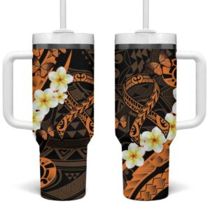 Liver Cancer Awareness Month Awareness Is Key Orange Polynesian Ribbon Custom Stanley Quencher 40oz Stainless Steel Tumbler With Handle - Threewoofs