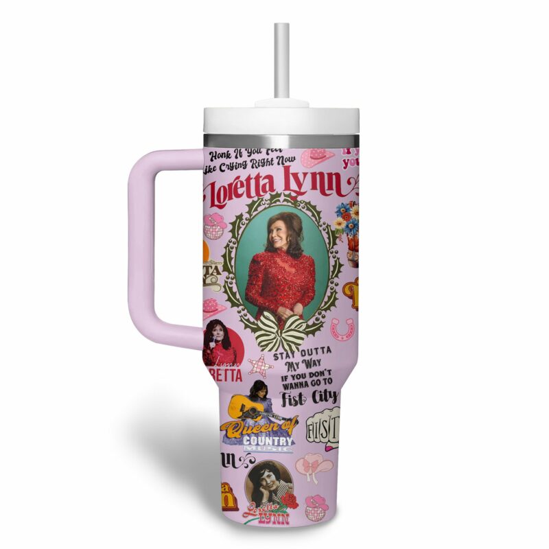 Loretta Lynn Music Custom Stanley Quencher 40oz Stainless Steel Tumbler With Handle - Threewoofs - Image 2
