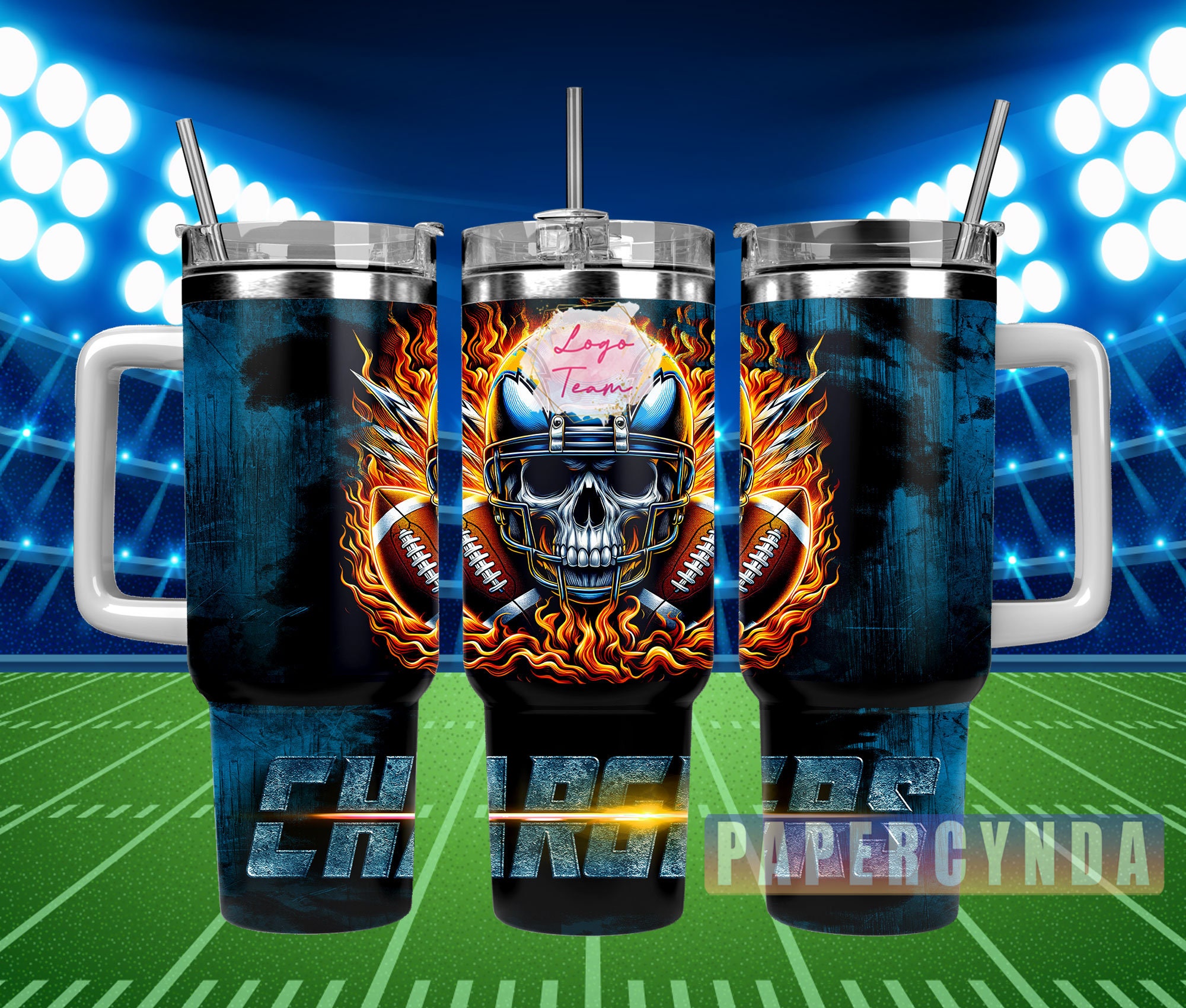 Skull Football Tumbler with Handle - Insulated Sports Mug for Game Day