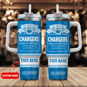 Custom Los Angeles Chargers Tumbler Mug with Handle - Personalized NFL Fan Gift