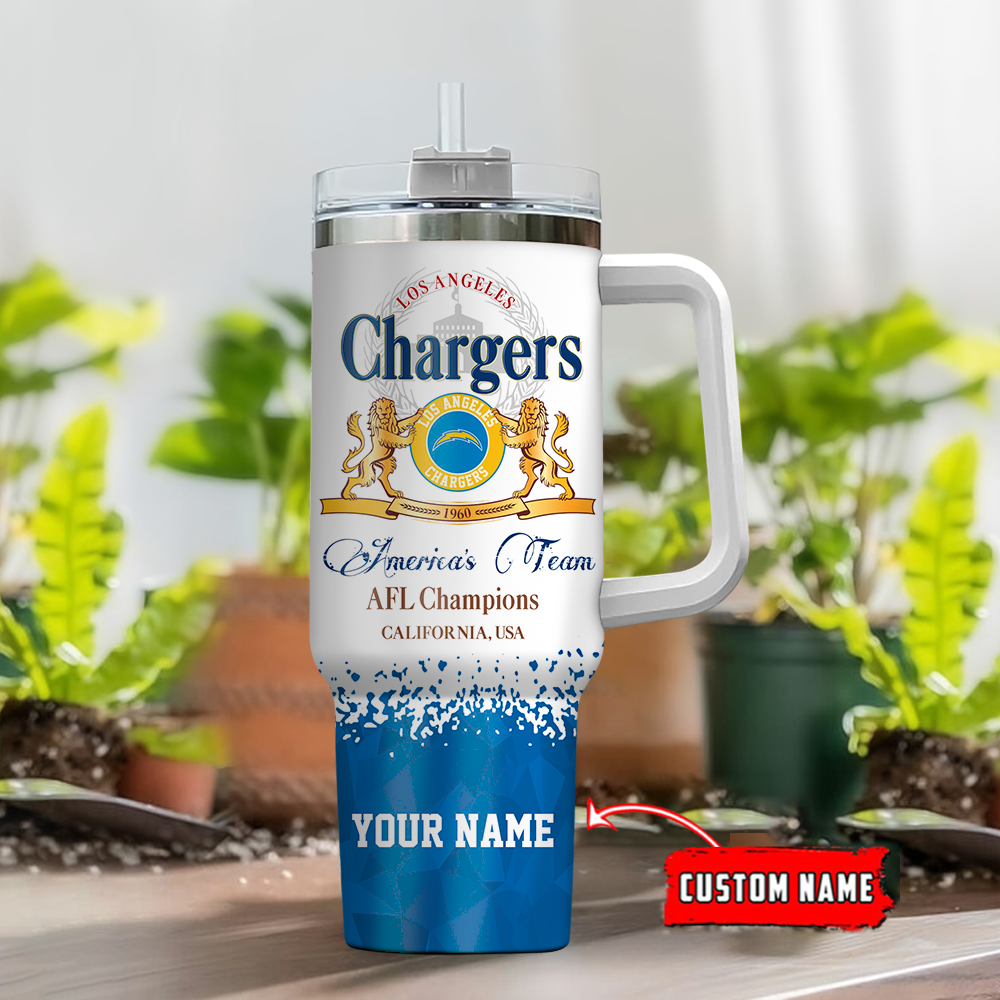 Custom Los Angeles Chargers Tumbler with Handle - AFL Champions Edition - Image 2