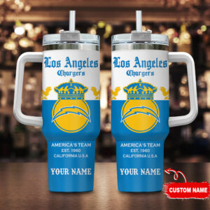 Custom Los Angeles Chargers Tumbler with Handle - Personalized NFL Fan Mug
