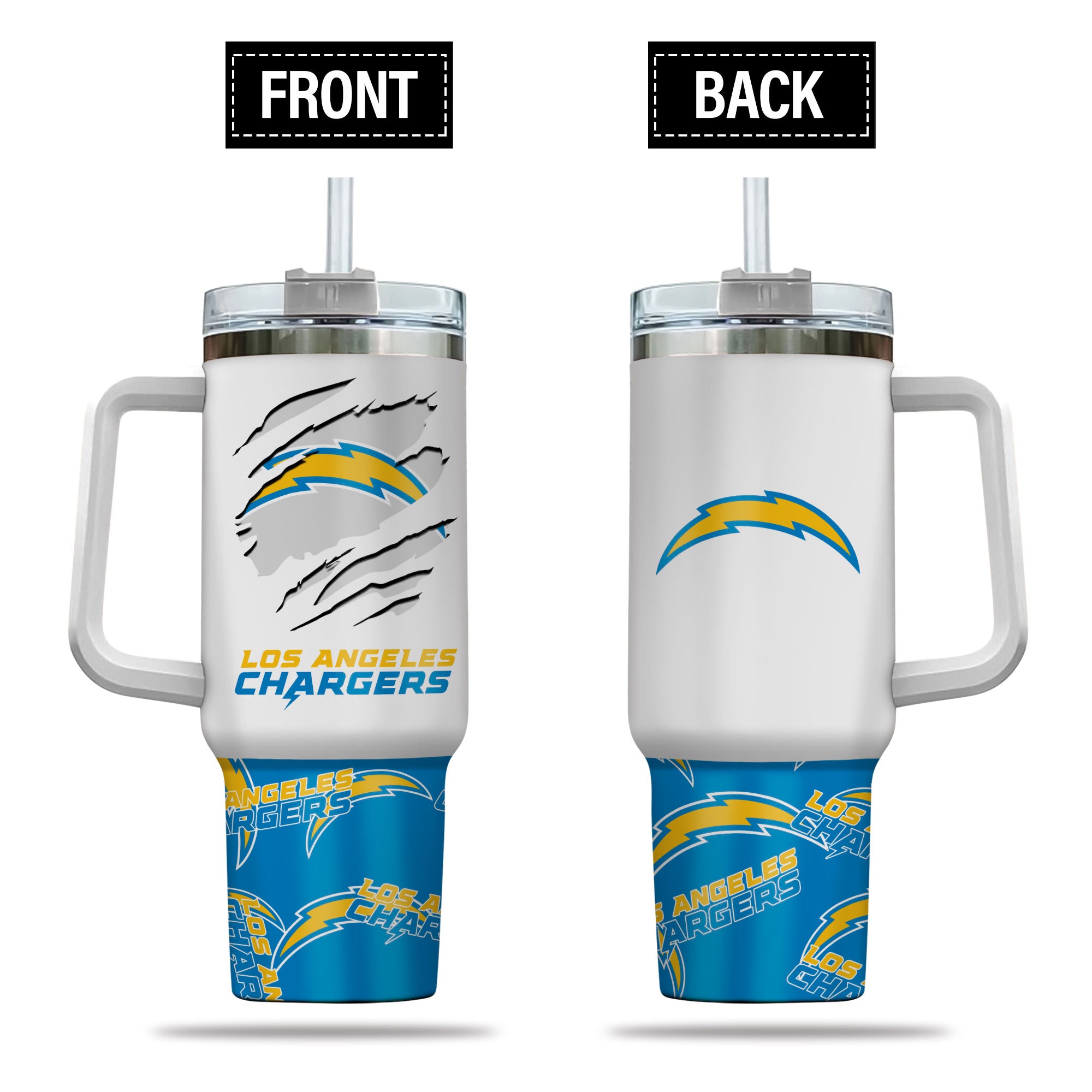 Los Angeles Chargers Tumbler with Handle & Straw - Insulated 40oz Travel Mug