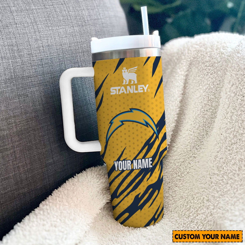 Custom Name Insulated Tumbler with Handle - Tiger Stripe Design - Image 3