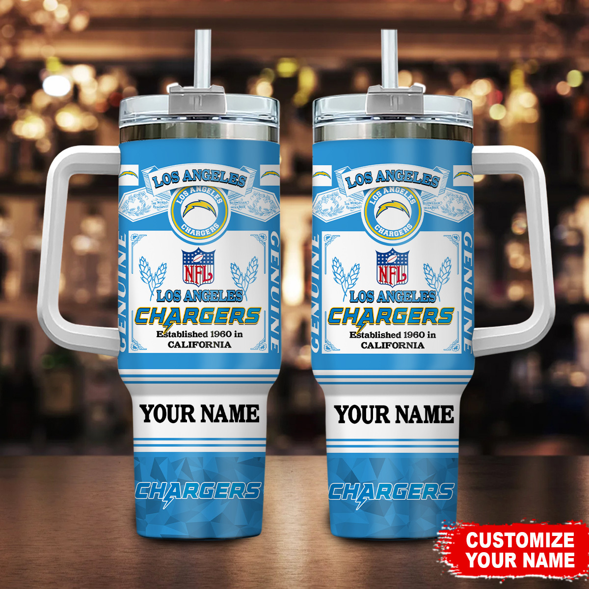 Custom Los Angeles Chargers Tumbler - Personalized NFL Fan Gift
