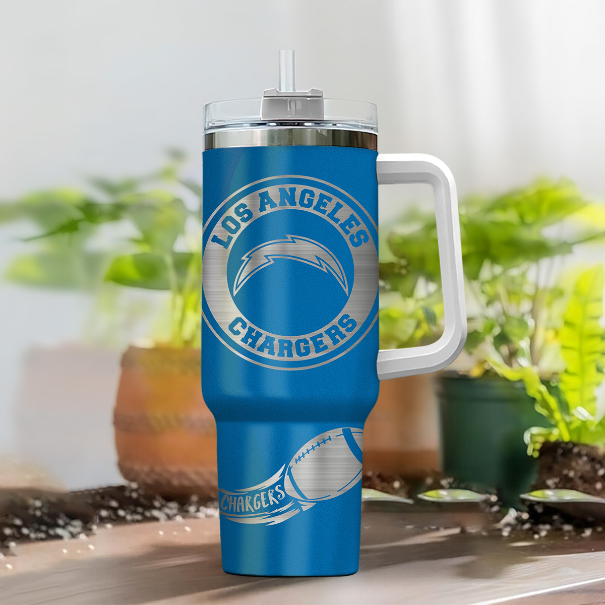 Customizable Los Angeles Chargers Tumbler with Handle - Perfect Gift for Fans - Image 2