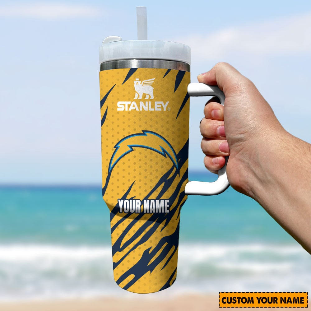 Custom Name Insulated Tumbler with Handle - Tiger Stripe Design - Image 2