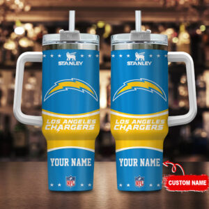 Custom Los Angeles Chargers Stanley Tumbler with Handle - Personalized NFL Gift