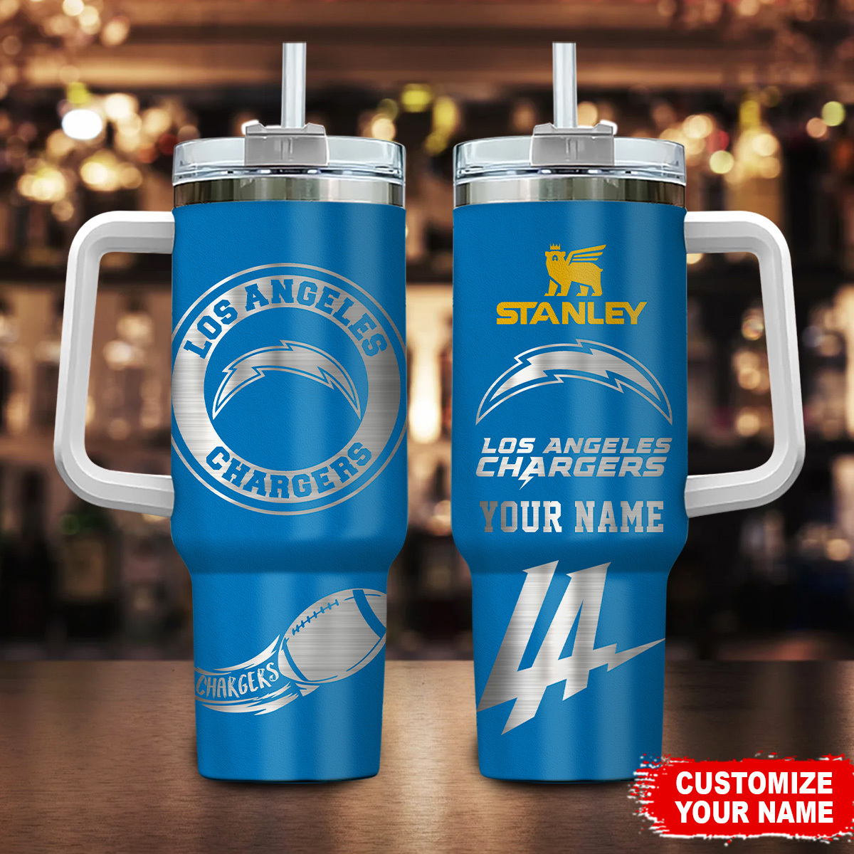 Customizable Los Angeles Chargers Tumbler with Handle - Perfect Gift for Fans