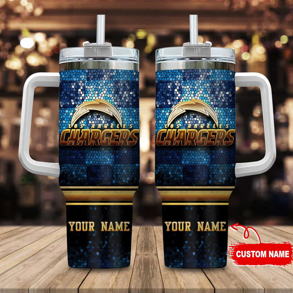 Personalized Chargers Tumbler with Handle - Custom Name Sports Fan Gift