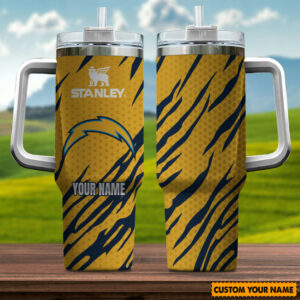 Custom Name Insulated Tumbler with Handle - Tiger Stripe Design