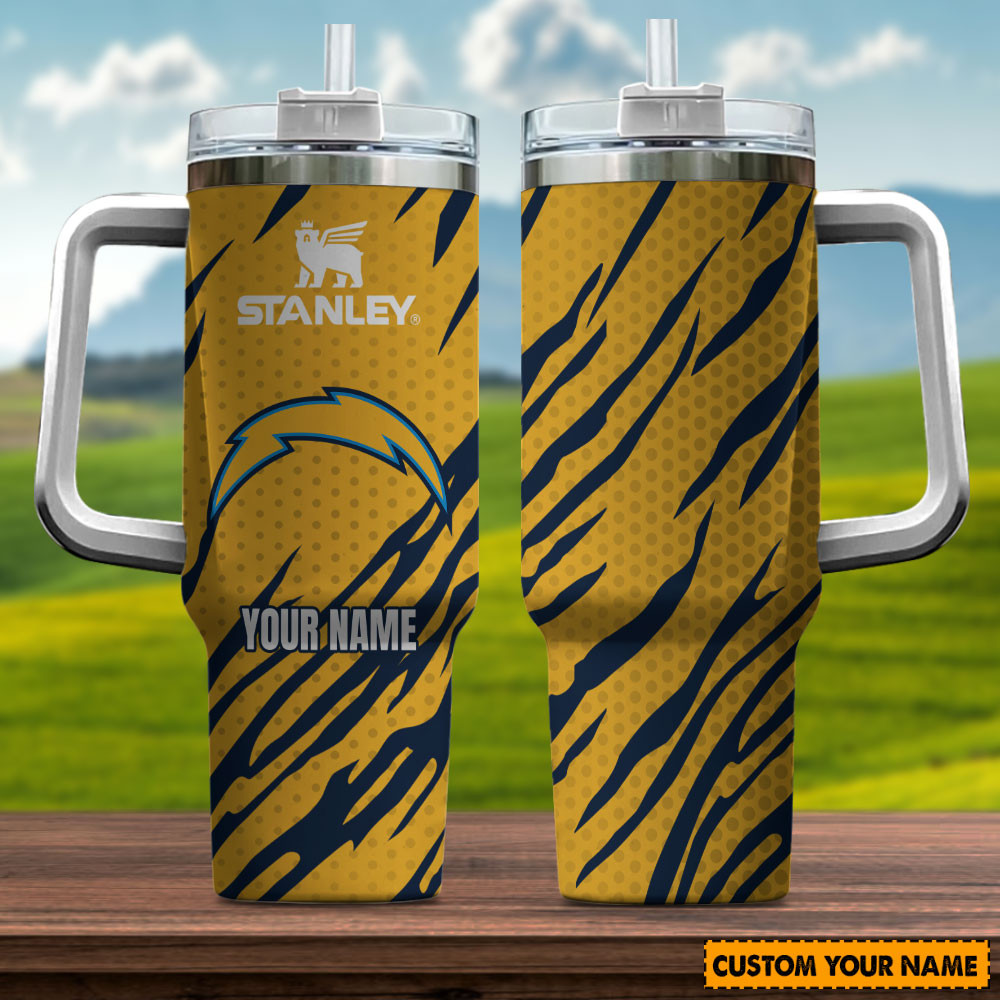 Custom Name Insulated Tumbler with Handle - Tiger Stripe Design