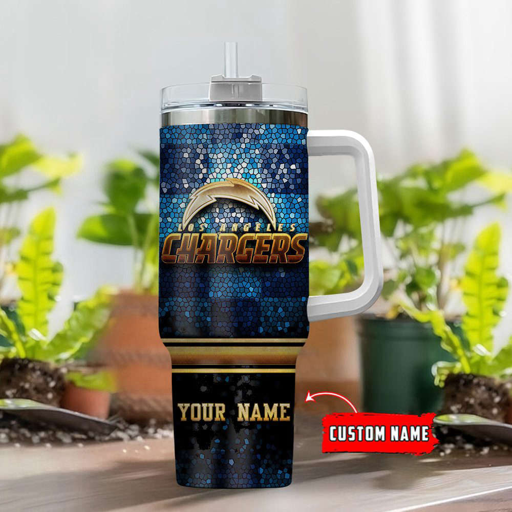 Personalized Chargers Tumbler with Handle - Custom Name Sports Fan Gift - Image 2