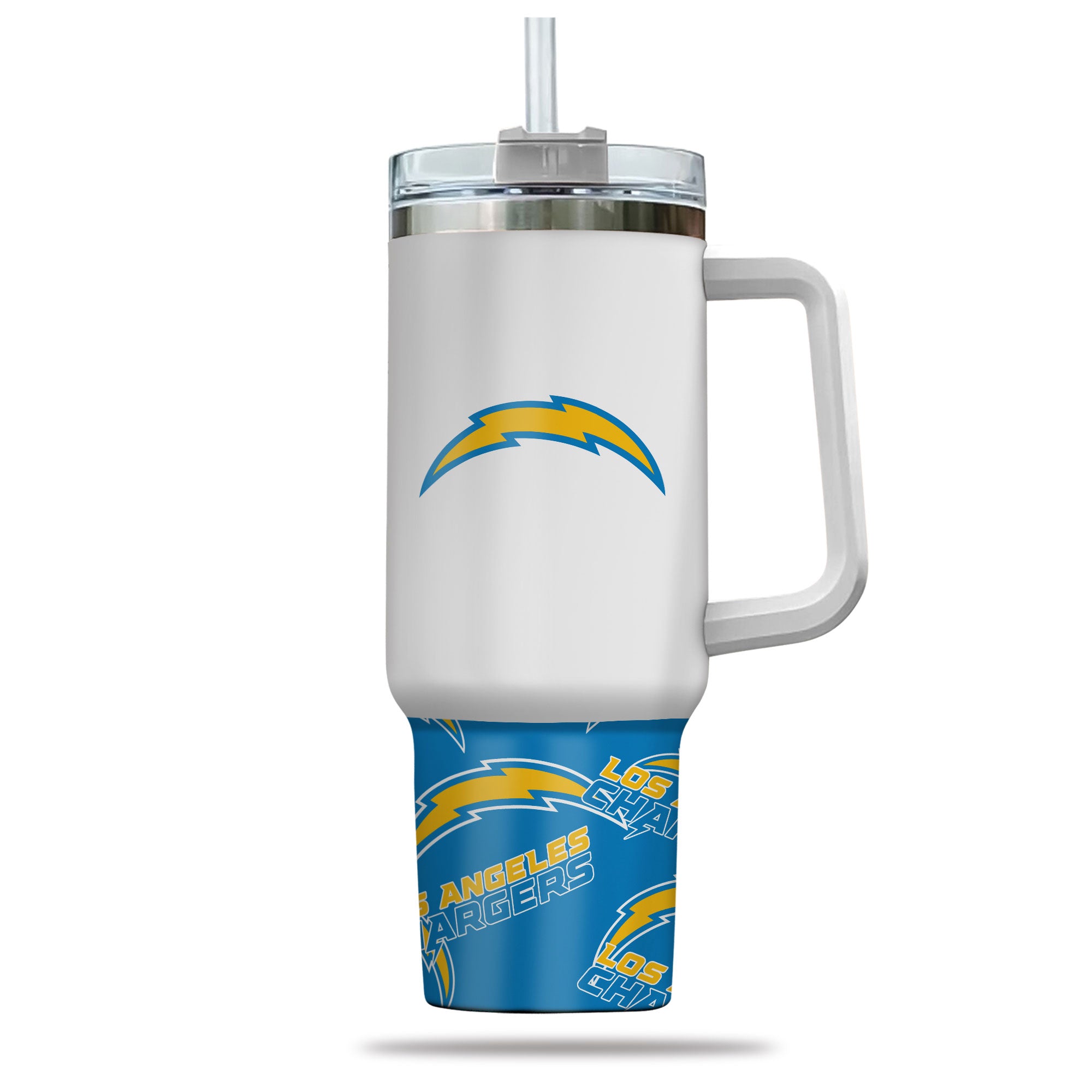 Los Angeles Chargers Tumbler with Handle & Straw - Insulated 40oz Travel Mug - Image 2