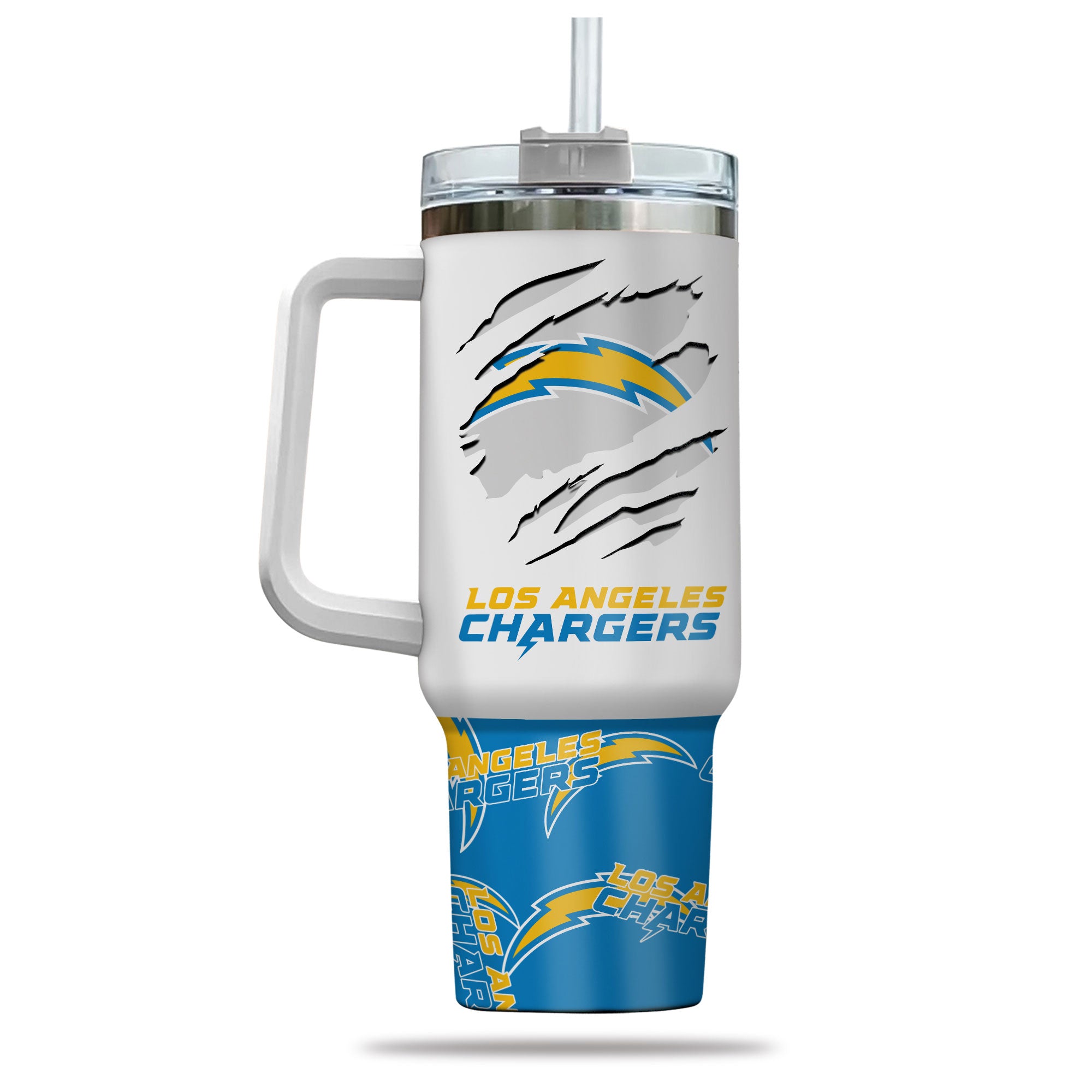 Los Angeles Chargers Tumbler with Handle & Straw - Insulated 40oz Travel Mug - Image 3