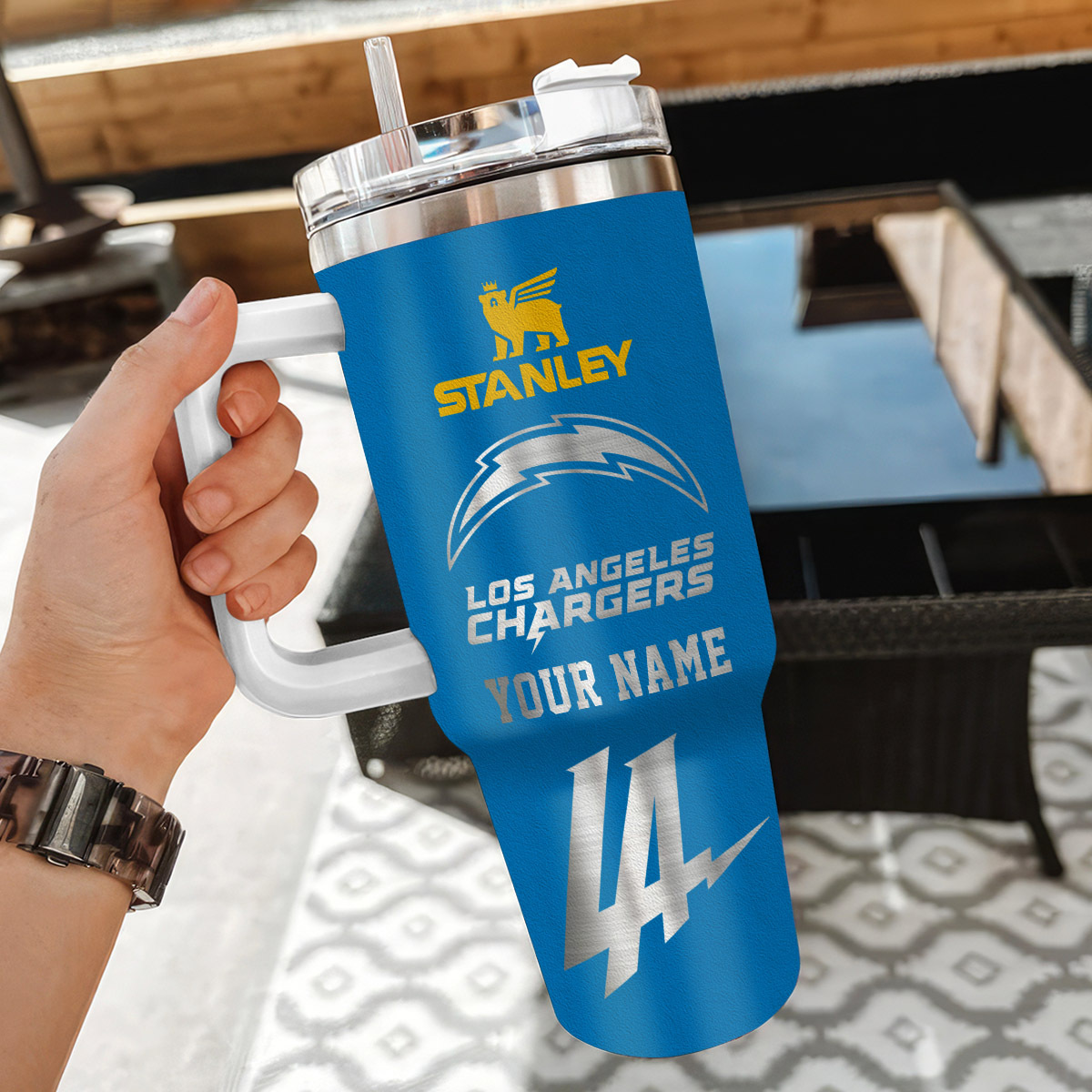 Customizable Los Angeles Chargers Tumbler with Handle - Perfect Gift for Fans - Image 3