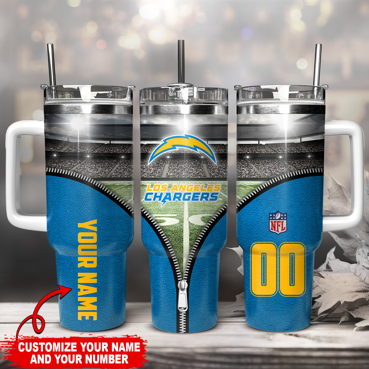 Custom Los Angeles Chargers Tumbler - Personalize with Your Name & Number